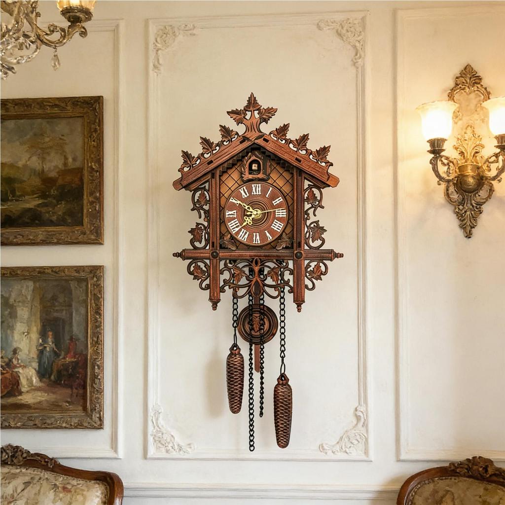 Vintage Wall Clock Wooden Battery Operated Retro Hourly Chimes Decorative Home Decor for Bedroom Living Room Study Wall Clock