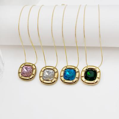 Light Luxury Fashion Square Colored Diamond Necklace Female Popular Personality Temperament Titanium Steel Clavicle Chain Versatile