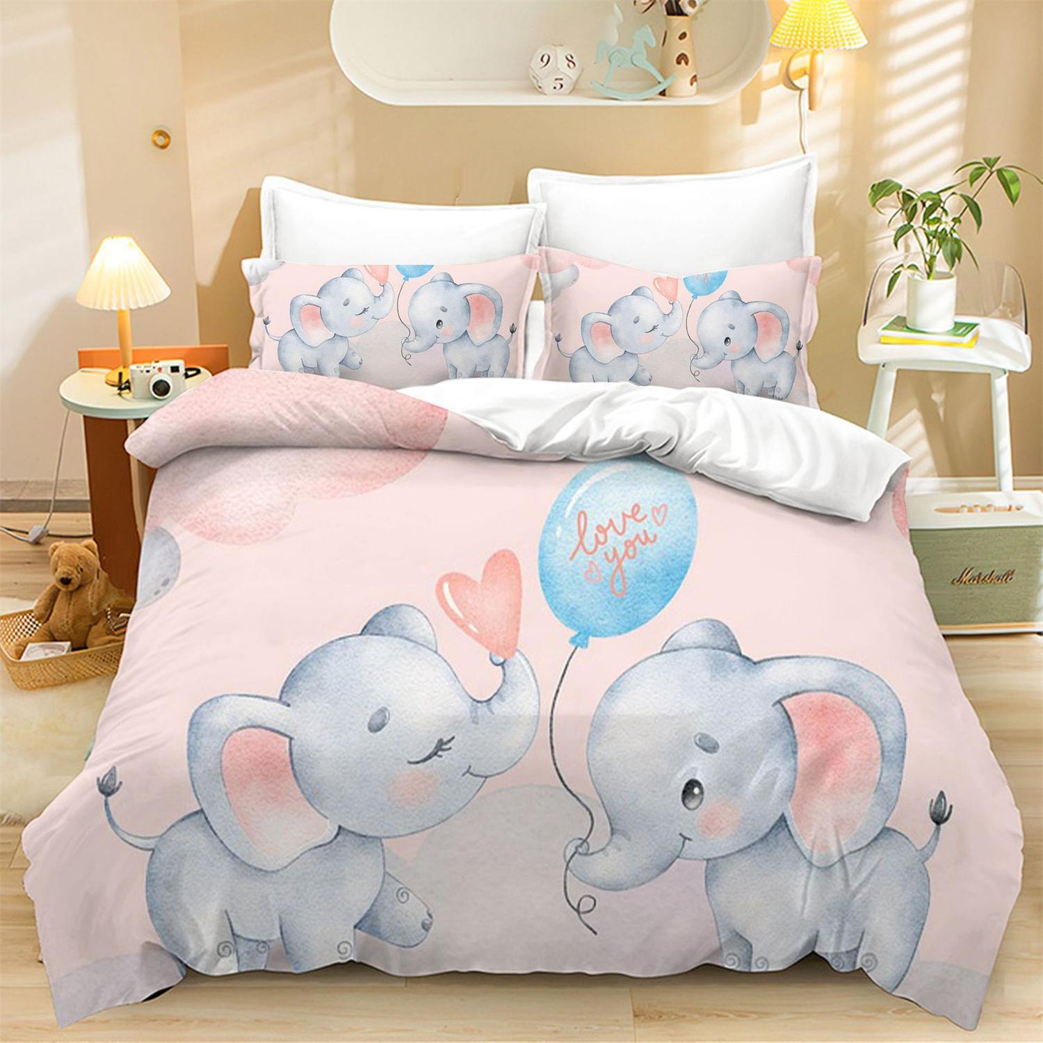 Children s Elephant Single Bedding Set, Elephant Print Duvet Cover 3D Wildlife Pattern Comforter Cover Set Bedroom Decoration 135x200cm