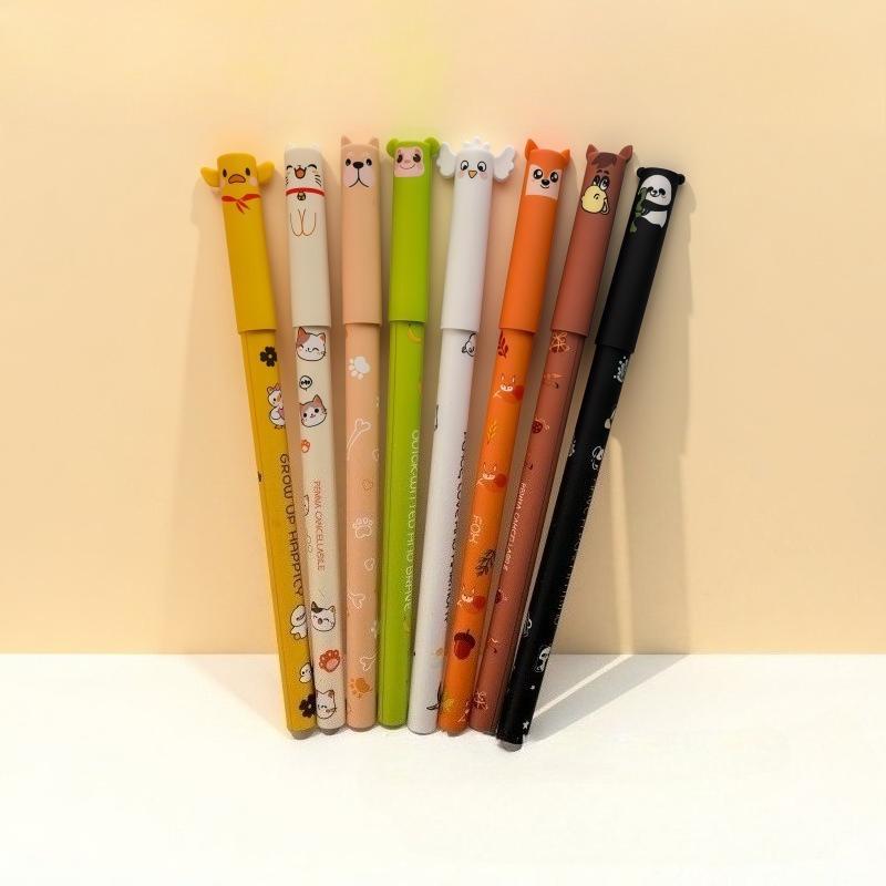 8pcs of erasable cartoon gel pens, 8 colors of colored pen refills, 0.7mm colored pen refills, for note-taking, marking gel pens