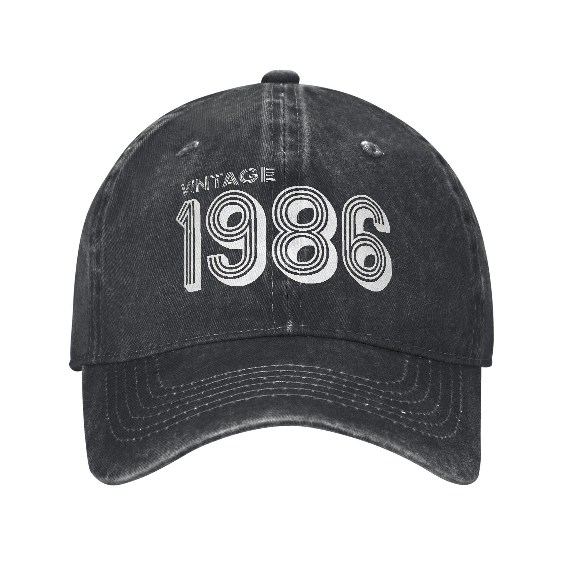 

Unisex Vintage 1986 Birthday Year 40 years old Printed Hats Vintage Distressed Denim Baseball Cap Adjustable One Size