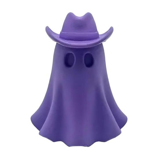 Halloween Cowboy Ghost Figurine Cute Ghost Statue Wearing Cowboy Hat Resin Tabletop Ornament for Home Living Room Bedroom Decor