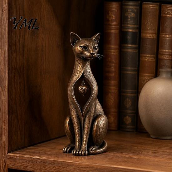 Animal Lover Gifts Vintage Distressed Cat Figurine, Rustic Statue for Desk Shelf Home Country Style Decor Decor, Handcrafted Retro Ornament,