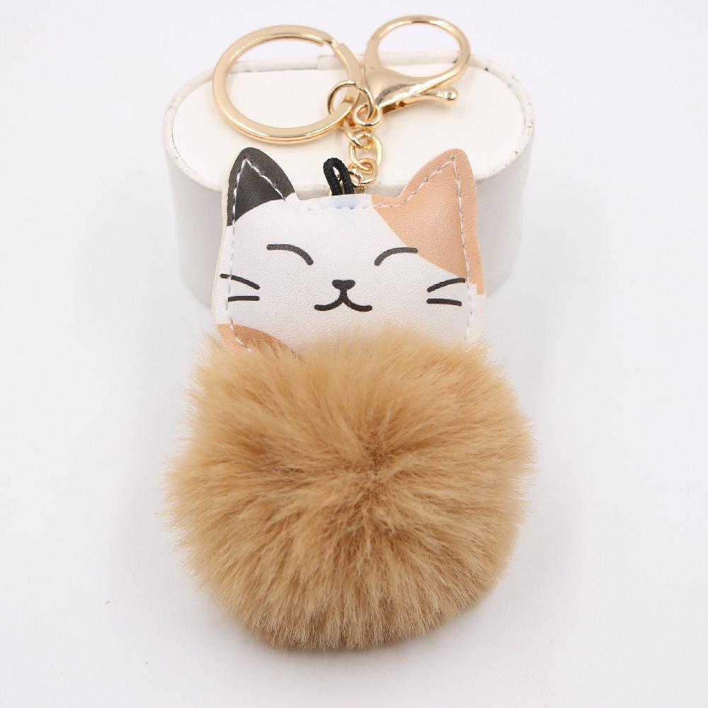 Lucky Cat Plush Pompon Keychain Pendant for Backpacks & Wallets