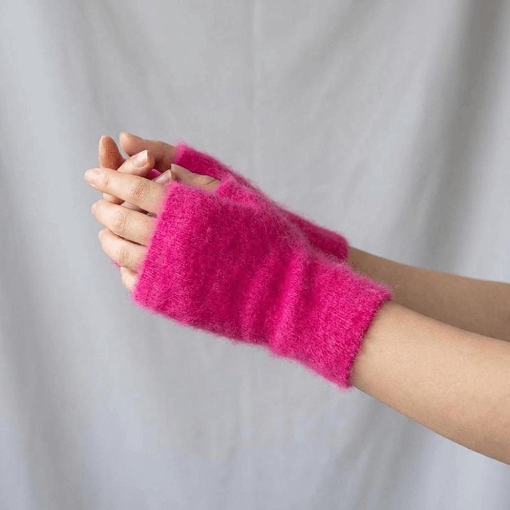 Wool Knitted Gloves Velvet Plush Mittens Lovely Half Finger Gloves Students
