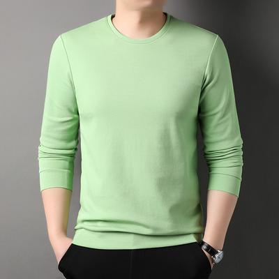T-shirt a maniche lunghe da uomo Primavera Nuovo Giovane e di Mezza Età Semplice Casual Tinta Unita Pullover Girocollo