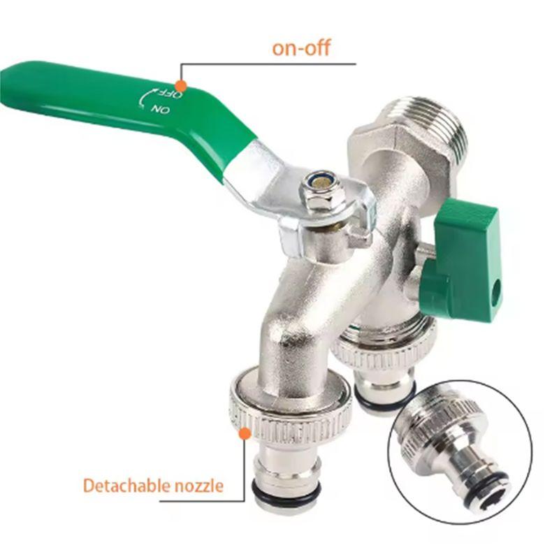 A60zalloy Garden Faucet Dual Control Water Discharge Replacement Adapter Double Nipple Faucet With Handle Easy Turn On/Offmay