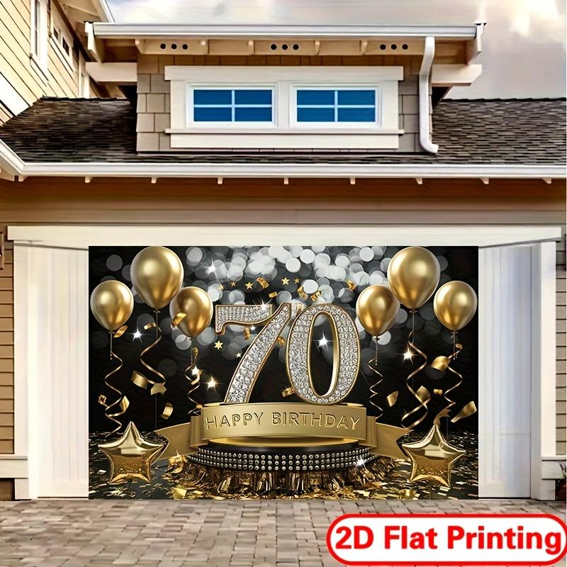 2D Plane 70th Birthday Celebration Banner Black and Gold Polyester Background Home Decoration Wall Decoration