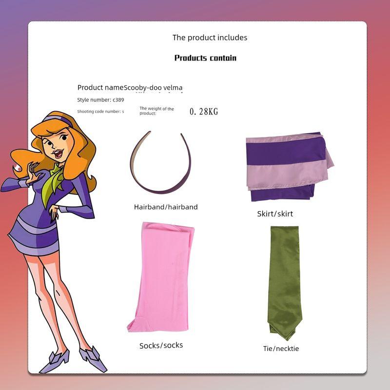 Scooby-Doo Velma Cosplay Costume Daphne Dress Cosplay Costume Factory C389 Daphne Complete Set Children 140
