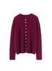 Autumn Winter Women's Solid Cashmere Sweater: Round Neck, Rolled Edge, Slimming Multi-Button Cardigan