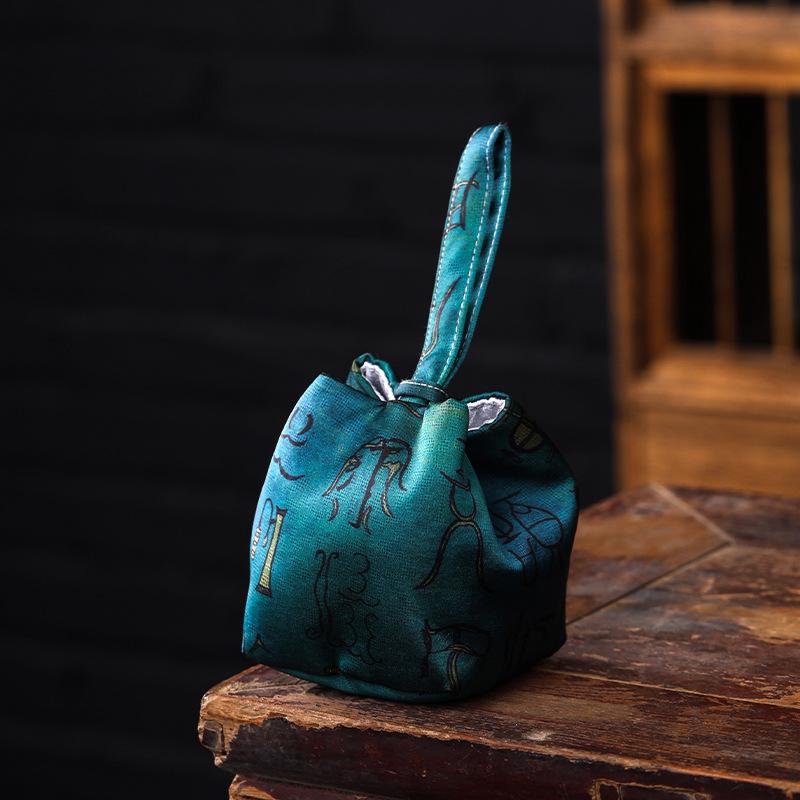 Chinese Brocade Tea Cup & Jewelry Storage Bag - Portable Thickened Pouch for Host Use & Buddhist Beads