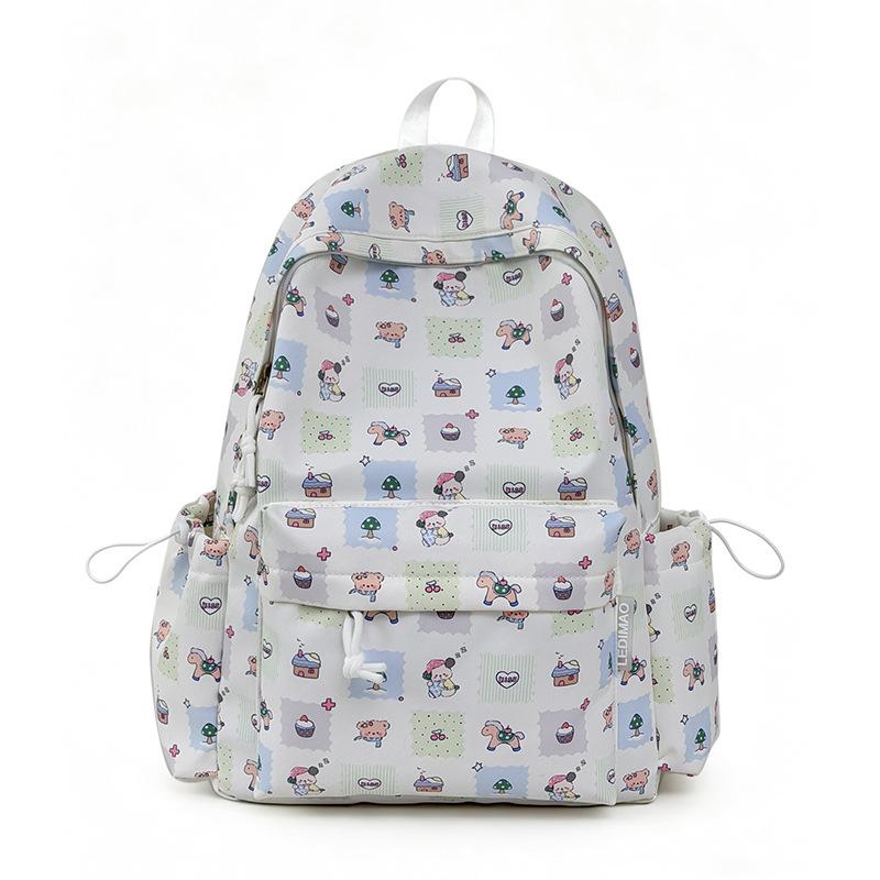 Schoolbag Gentle and Sweet Wind Soft Fufu Cartoon Printed Backpack Japanese Soft Cute Girl Summer Trip Cute Little Backpack