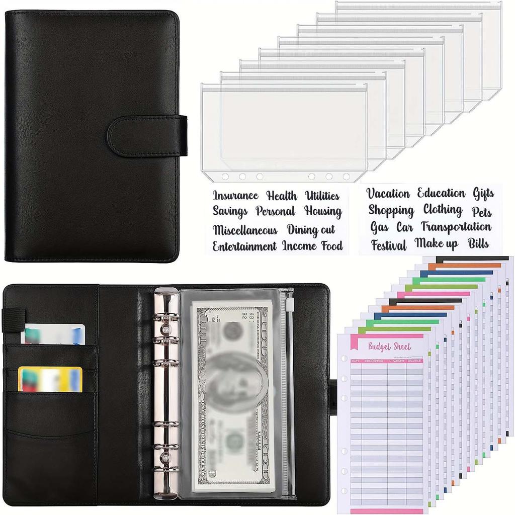 A6 Binder, Hand Account Book, Patterned Notebook, Leather PU Loose Leaf Notebook, Cash Loose Leaf Bag, Budget Card Notebook