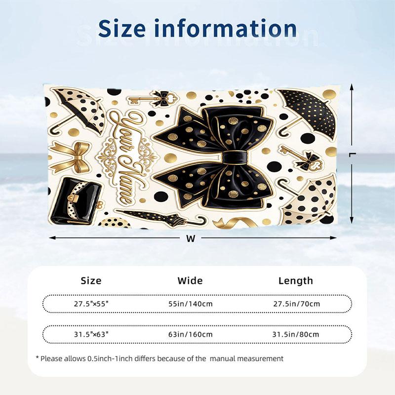 Golden Bird Floral Art Theme Quick Dry Beach Towel Custom Name Text Print Large Sand Resistant Towel Beach Vacation