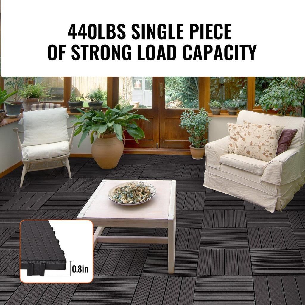 Interlocking Deck Tiles 36 Pack 12"x12" Waterproof for Porch Dark Brown