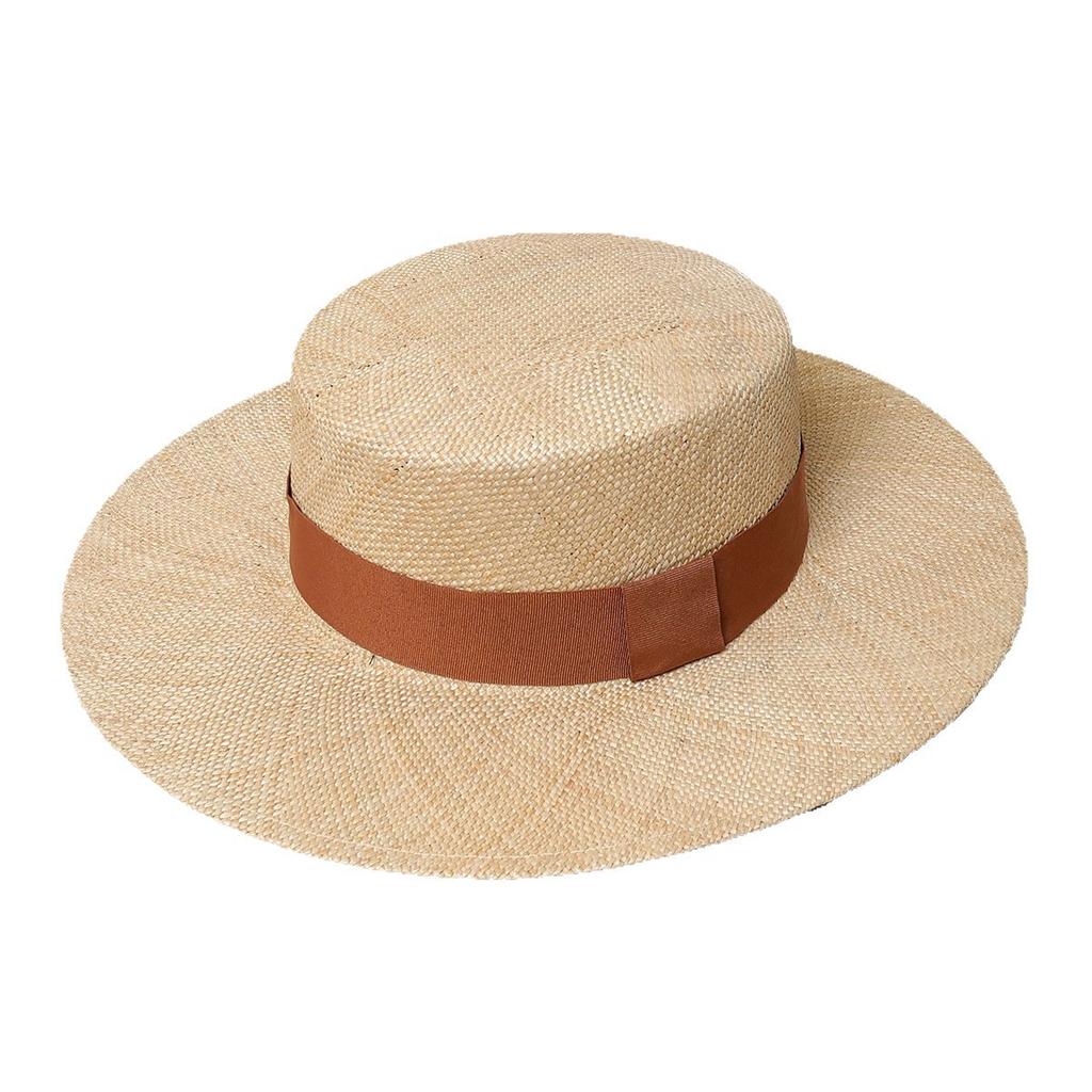 New Baocao Woven Flat Straw Hat Women's Summer Shading Sun Hat Vacation British Fashion Top Hat