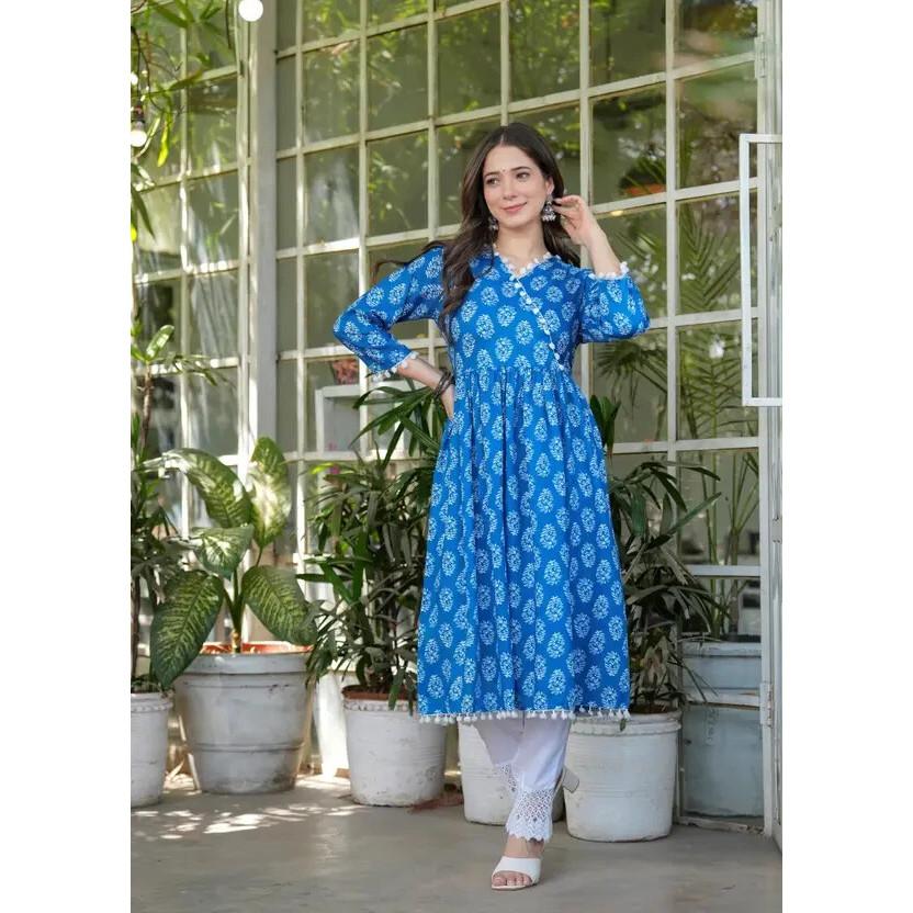 Women Designer Party Wear Cotton Rayon Kurti Pant Set Indian Top Tunic Dress 2361