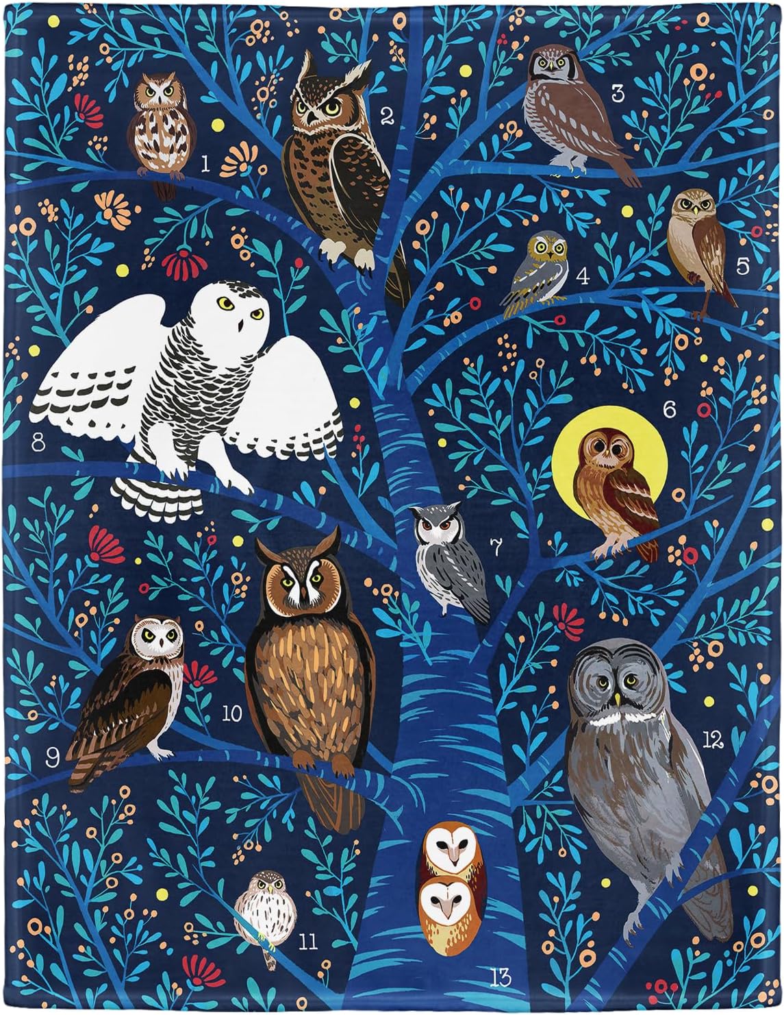 Плед совы дизайн ночной лес 13 видов узор мягкий плед искусство дикой природы текстиль для спальни образовательный декор уютный аксессуар 75x90cm