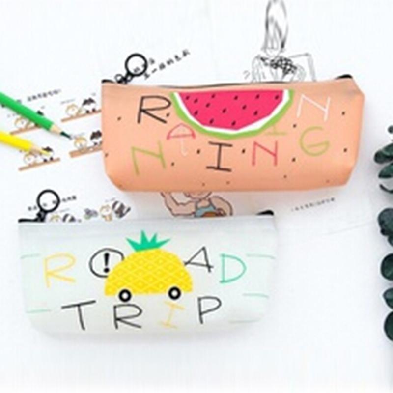 Fruit Style Cute School Pencil Case for Girls Novelty Leather Pencil Bag Kawaii Stationery Bags