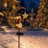 Solar Stake Lights for Walkways Christmas Crescent Light Moon Snowman Garden Waterproof Night Scene Atmosphere LED Pathway Lamp Outdoor Yard