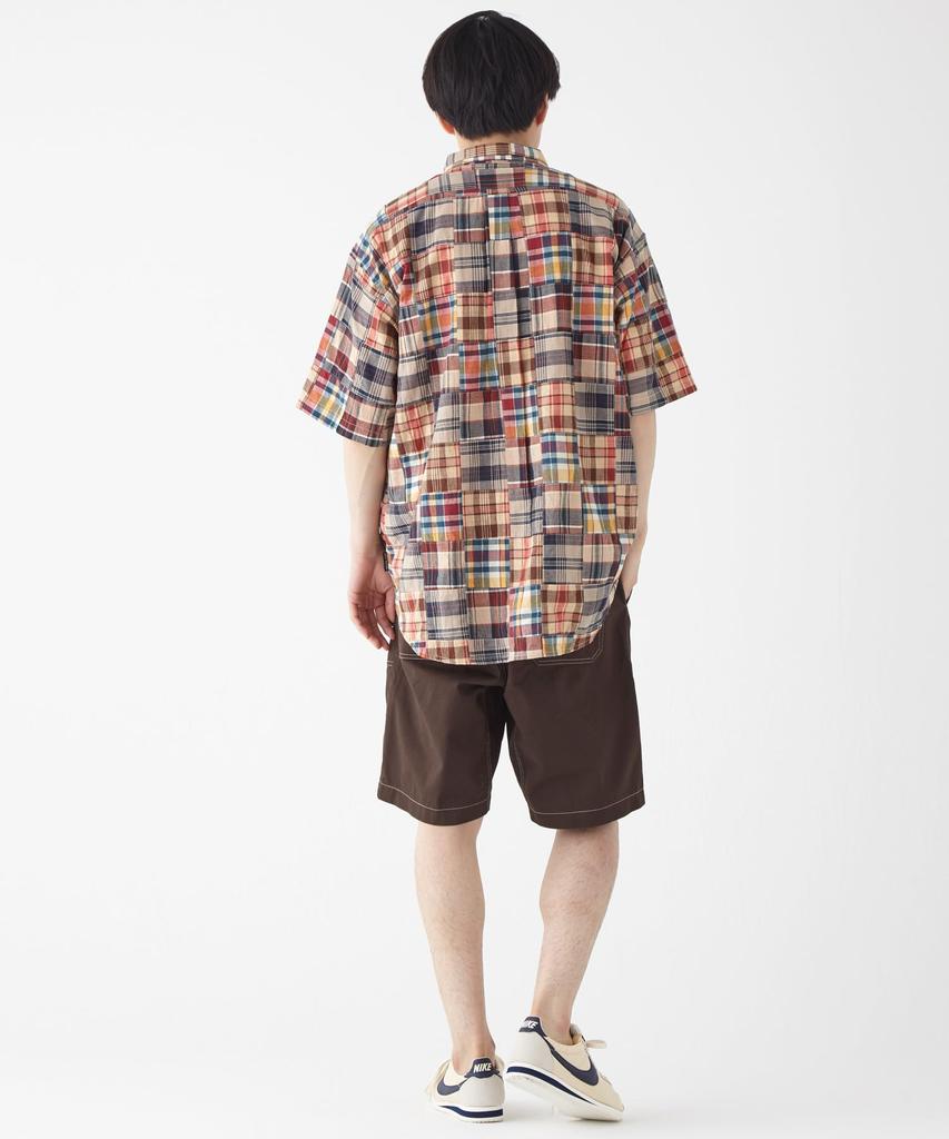 Patchwork Relaxed Short Sleeve Check Beige [CLIFFEMAYER] Shirt, Men's, Large,