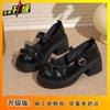 Bow Thick Mary Jane Single Shoes Women's 2025 Summer New Height Increase French Versatile High Heel Small Leather Shoes Women