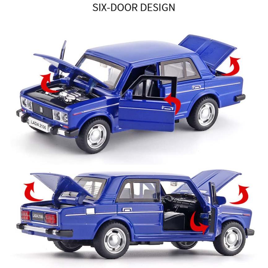 1/32 skala LADA 2106 odlany model samochodu zabawka, wycofać pojazd zabawkowy z dźwiękiem i światłem dla dzieci maluch chłopcy dziewczęta kolekcja prezentów