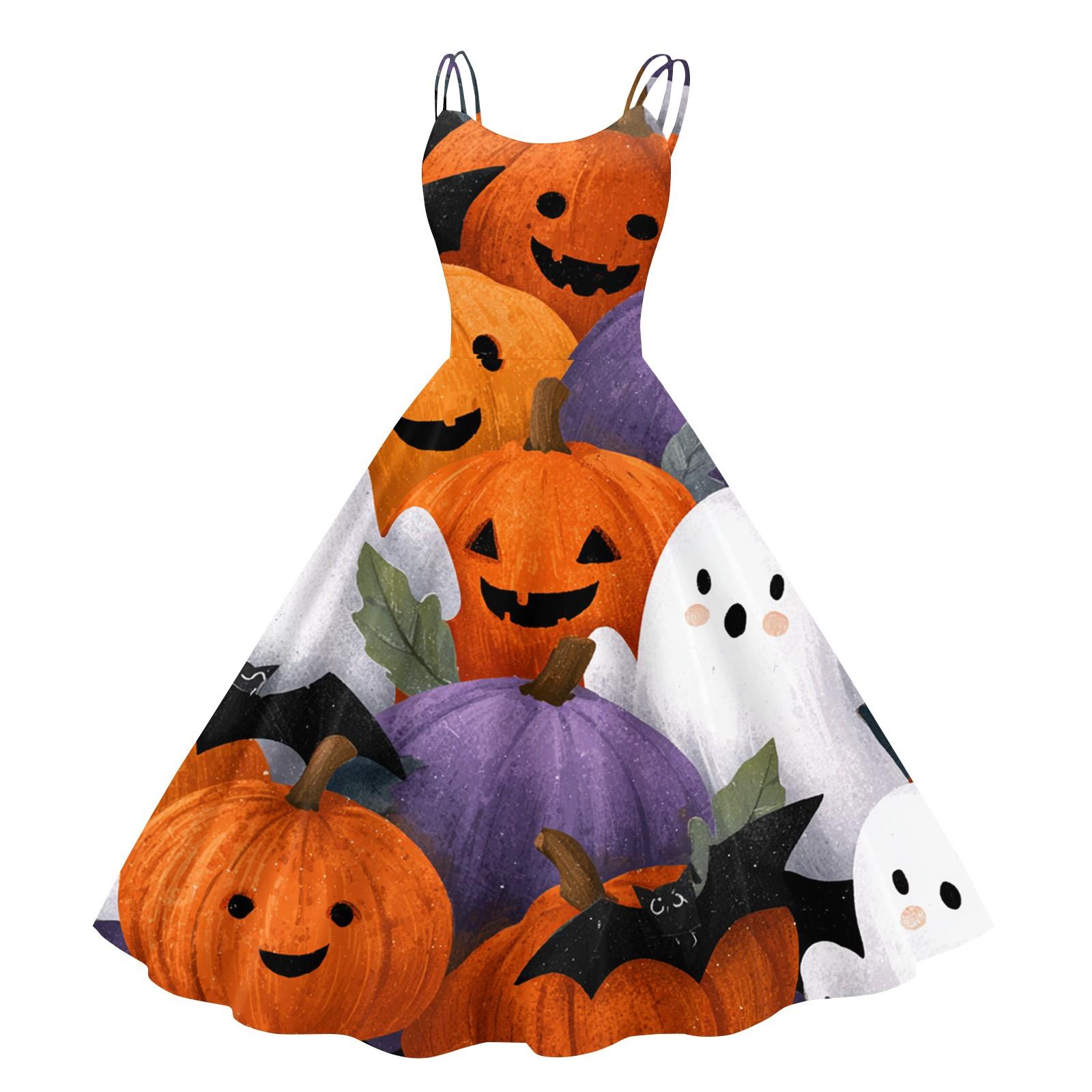 

Женское винтажное модное платье с принтом на Хэллоуин, без рукавов, с открытыми плечами XL оранжевый