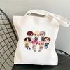 Korean Style Letter Print Canvas Tote Bag for Women Men Fashionable Shoulder Handbag Trendy Daily Shopping Bag