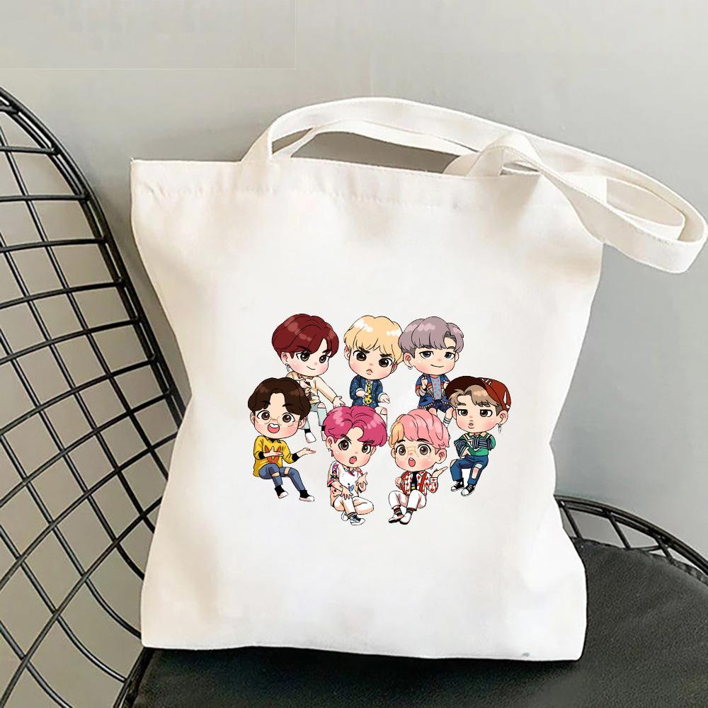 Korean Style Letter Print Canvas Tote Bag for Women Men Fashionable Shoulder Handbag Trendy Daily Shopping Bag