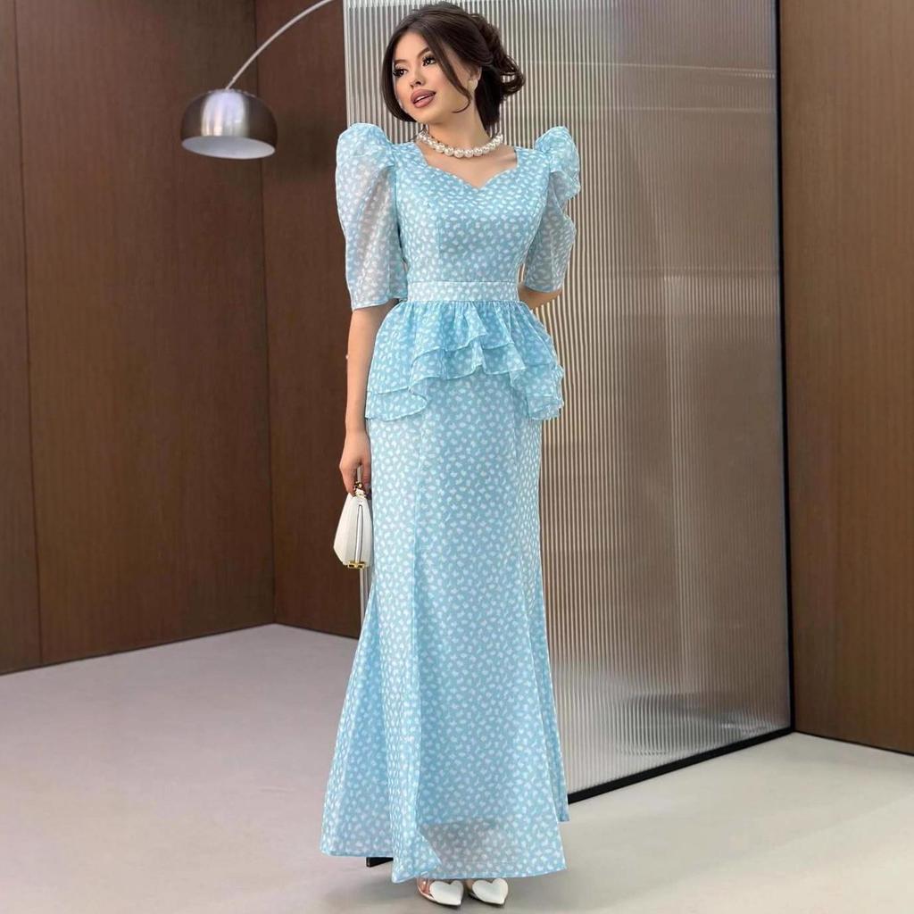 2025 Summer European & American French Floral Slimming Top & Long Skirt Set for Women