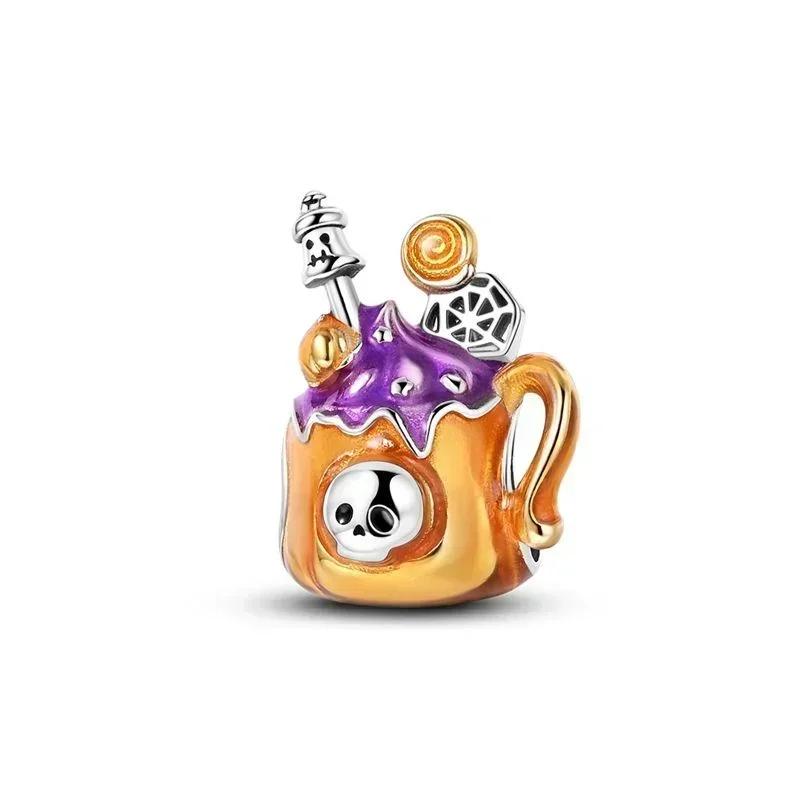 Halloween Copper Skull Charm Luminous Pumpkin Ghost Clown Bead Pendant Ring Necklace Bracelet Diy Jewelry Gift