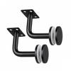 2-Piece Glass Support Hardware Set for Stair Rail, Featuring a Black Finish and Fixed-Plate Form for Mounting Tasks