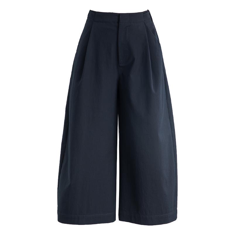 

Xin Ge Women s Loose Breathable Cropped Wide-Leg Skirt Pants with Adjustable Waist and Front Pleats for Summer Casual Wear 27 темно-синий