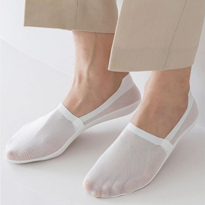 Sommer Herren Dünne Seidensocken Hausschuhe Netz Atmungsaktiv Niedrig geschnitten Knöchel Bootssocken Silikon Anti-Rutsch Herren Männlich Unsichtbar No Show Socken