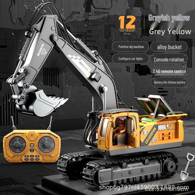 Rechargeable Remote Control Alloy Excavator Backhoe Toy - Large, Multi-functional Engineering Vehicle for Boys