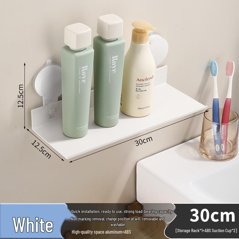 Creamy White Aluminum Bathroom Mirror & Vanity Storage Rack