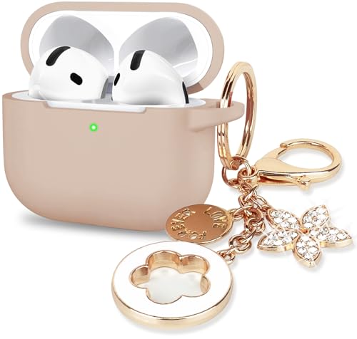 AirPods 4 Silicone Case Protective Silicone Cover with Keychain Wireless Charging Feature for Women and Gift Seekers