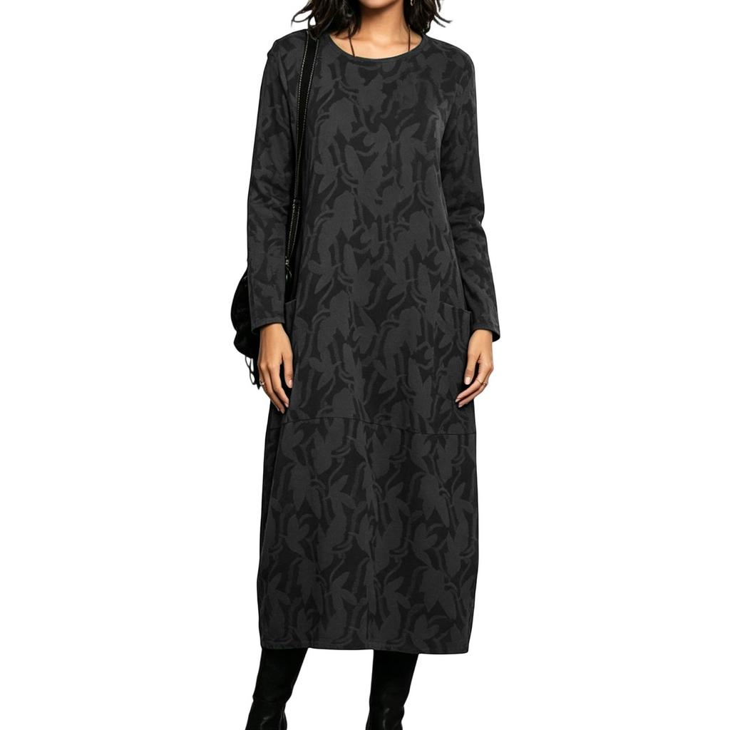 Abito lungo casual da donna con spalle scoperte, bordatura in pizzo e vestibilità ampia