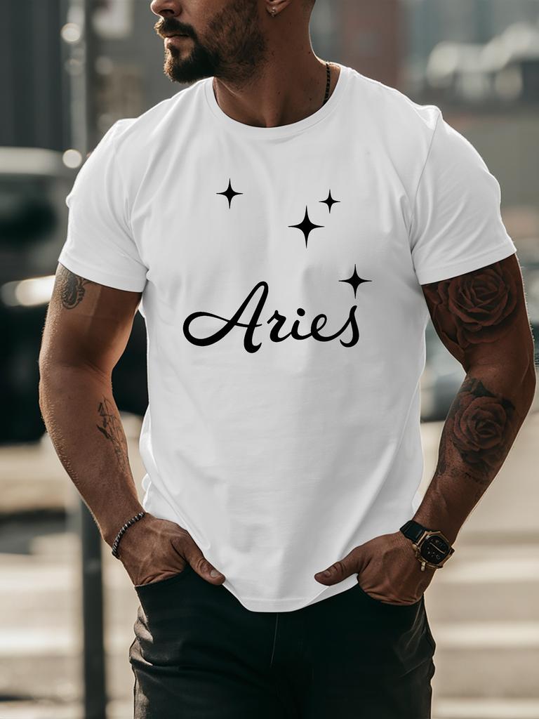 European Size Aries Men's Summer Short-sleeved T-shirts, Fashionable and Trendy Printed Men's Bottoming Shirts, Spring and Summer Round Neck Tops