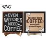 Holiday Atmosphere Home Decor Halloween Wooden Coffee Photo Frame, Retro Distressed Sign for Witch Themed Kitchen Countertop Decor, Rustic Autumn