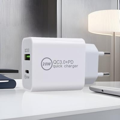Chargeur rapide PD20W, adaptateur secteur double port QC3.0 pour téléphone portable, homologué aux États-Unis, homologué en Europe