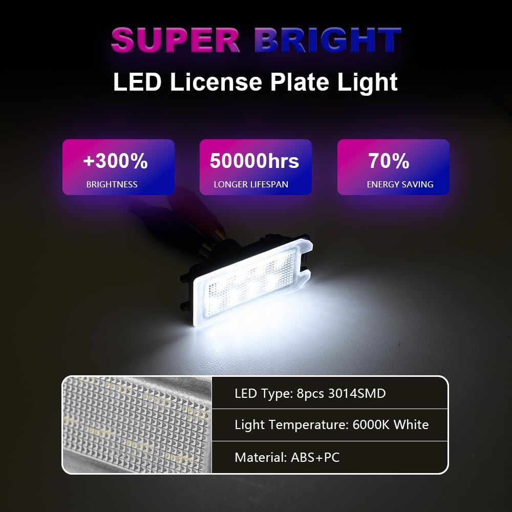 2Pcs LED License Plate Light Lamp Assembly For Jeep Grand Cherokee 2014 2015 2016 2017 2018 Fiat 500 2013- Super Bright 6000K Xenon White Rear Tag