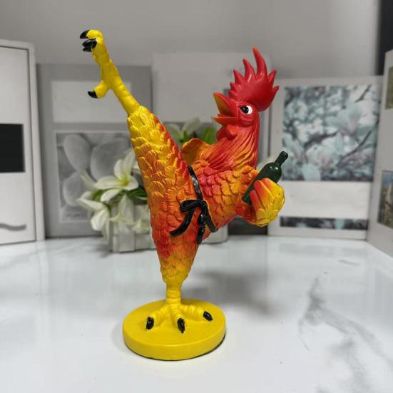 Kung Fu Rooster Statue Resin Drunk Chicken Figurine Table Art Rooster Sculpture for Home Office Desk Shelf Indoor Outdoor Decor Housewarming Gift