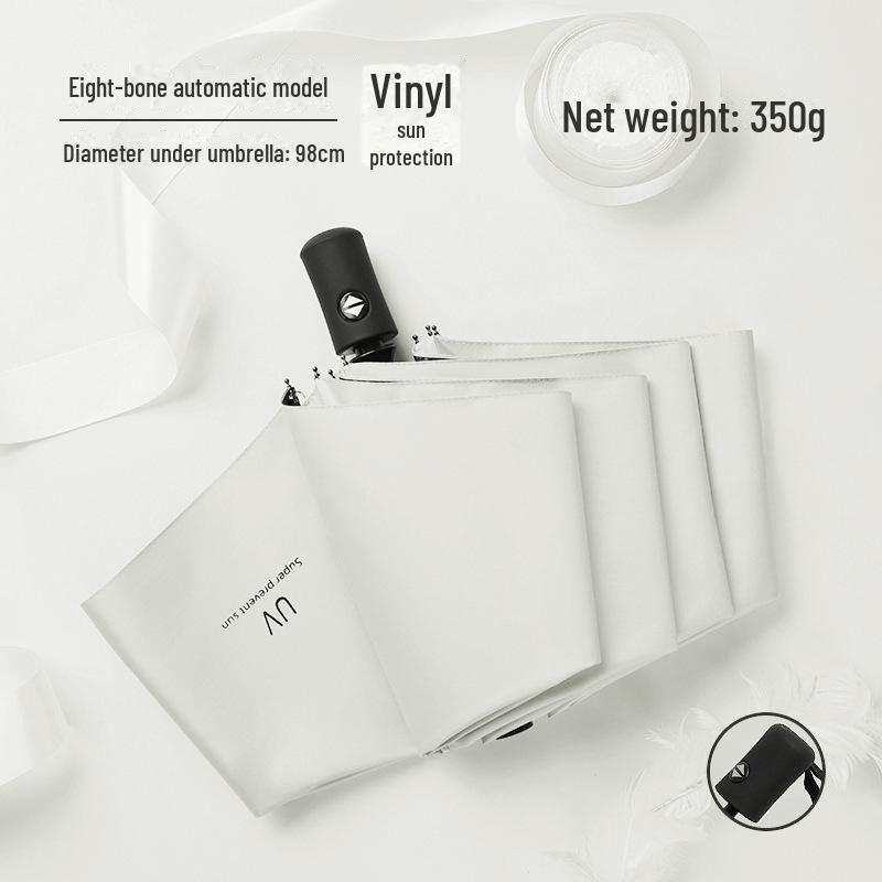 Black 16-Bone Automatic Three-Fold Dual-Purpose Umbrella for Sunny and Rainy Days - Large, Reinforced, Anti-Storm Design.