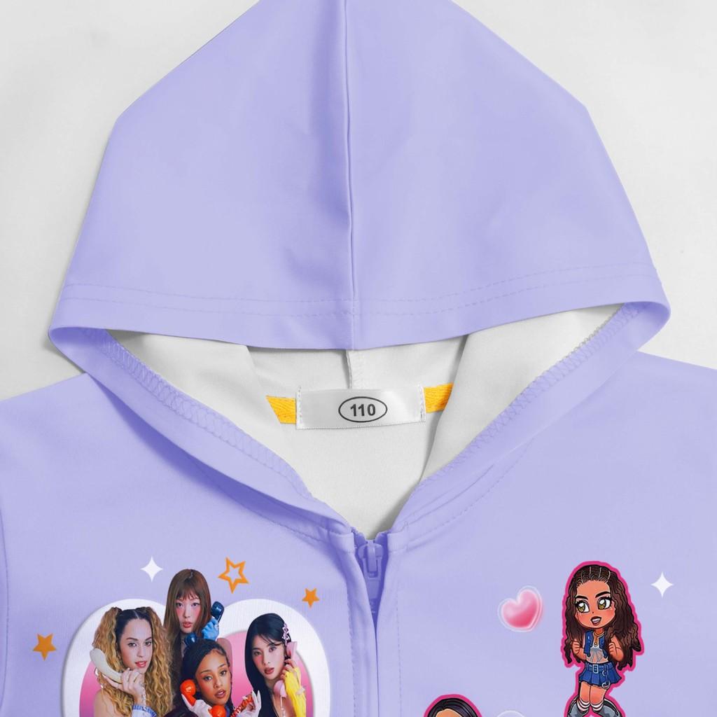 36379 Manteau Veste Enfant Fille KATSEYE Imprimé Manches Longues à Capuche Fermeture Éclair