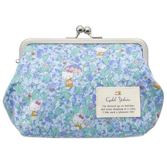Gamaguchi cosmetic pouch Hello Kitty adult cute Sanrio character Liberty floral makeup stylish made Japan Cyalel Yahata (Primrose Meadow (Blue))