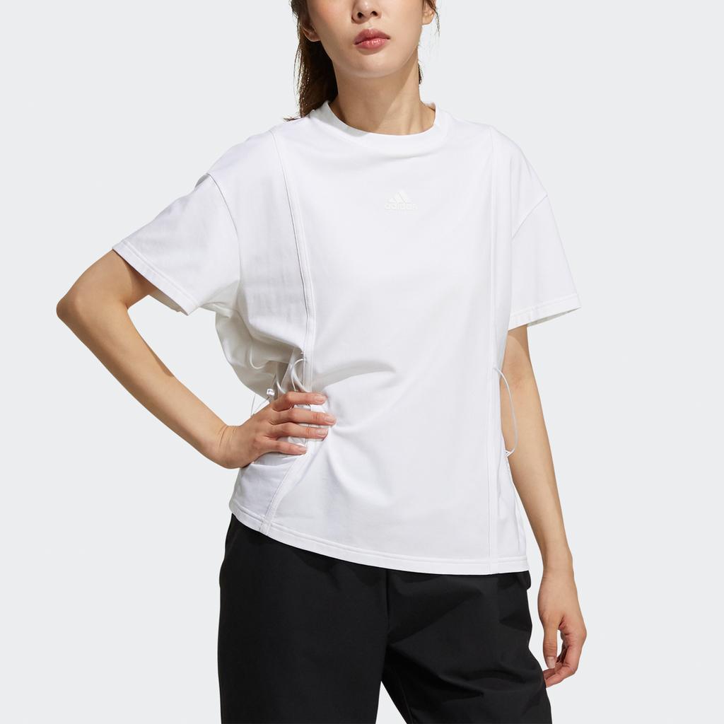 Adidas Tech Tee Ribbon Drawstring Short Sleeve Athletic T-Shirt Women Tops White GP0593