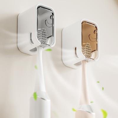 Dustproof Wall Mounted Toothbrush Holder With Cover Self Adhesive Toothbrush Storage Organizer For Shower Bathroom