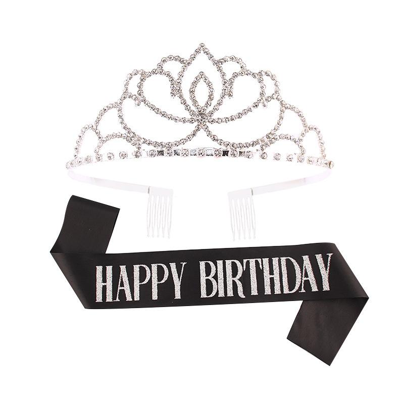 Princess crown bridal rhinestone headband birthday tiara prom party sash